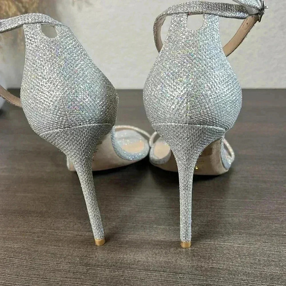 STUART WEITZMAN Nudistcurve Ankle Strap Sandal SILVER CRYSTAL Size 11.5 - Picture 5 of 10